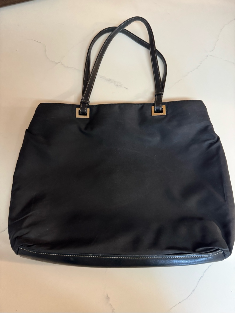 Prada Vintage Tessuto Black Nylon Shoulder Tote with Leather Top Handles Italy - Picture 14 of 17